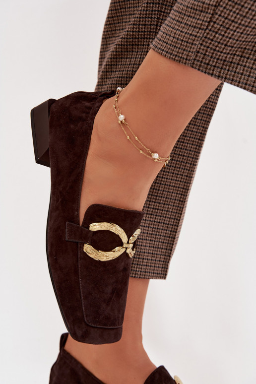 dámske mokasínyZapnutéturalnego zo semišuu zlatej farby Detal D&A CR61-3115 CzekoladoIne