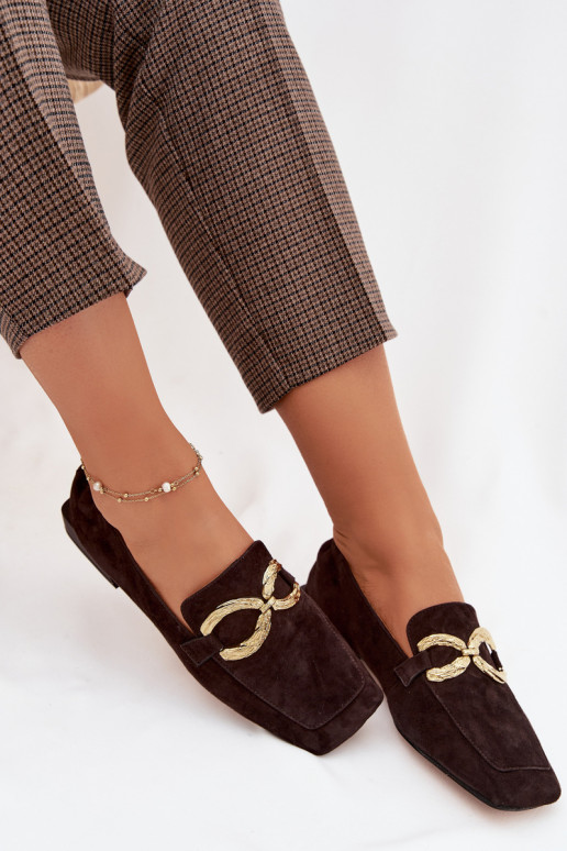 dámske mokasínyZapnutéturalnego zo semišuu zlatej farby Detal D&A CR61-3115 CzekoladoIne