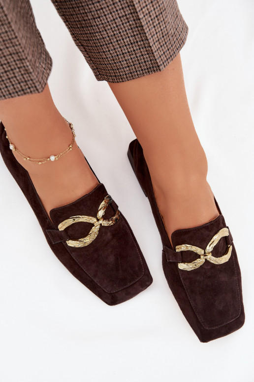 dámske mokasínyZapnutéturalnego zo semišuu zlatej farby Detal D&A CR61-3115 CzekoladoIne