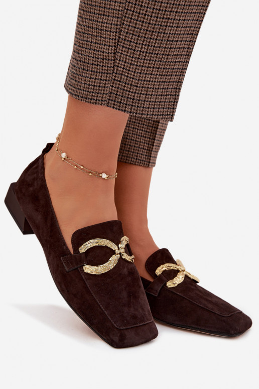 dámske mokasínyZapnutéturalnego zo semišuu zlatej farby Detal D&A CR61-3115 CzekoladoIne