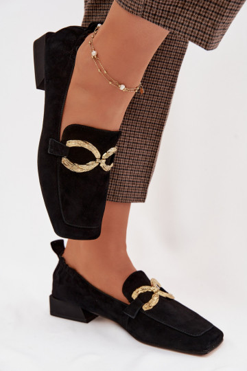 dámske mokasínyZapnutéturalnego zo semišuu zlatej farby Detal D&A CR61-3115 čierna