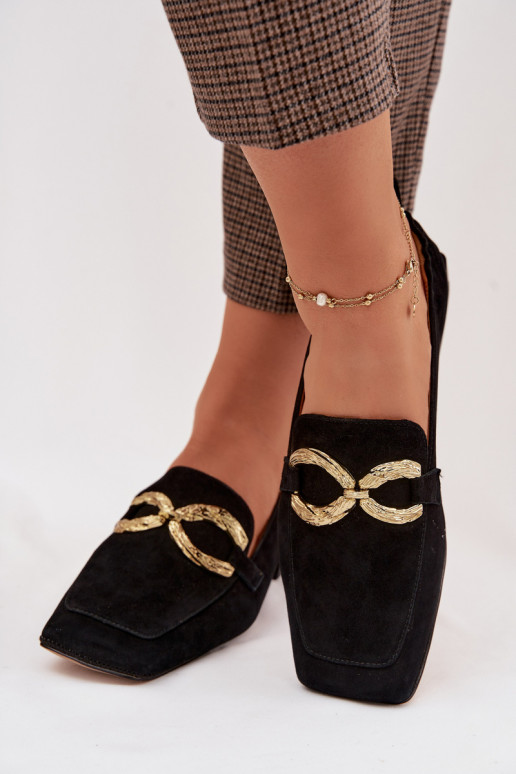 dámske mokasínyZapnutéturalnego zo semišuu zlatej farby Detal D&A CR61-3115 čierna