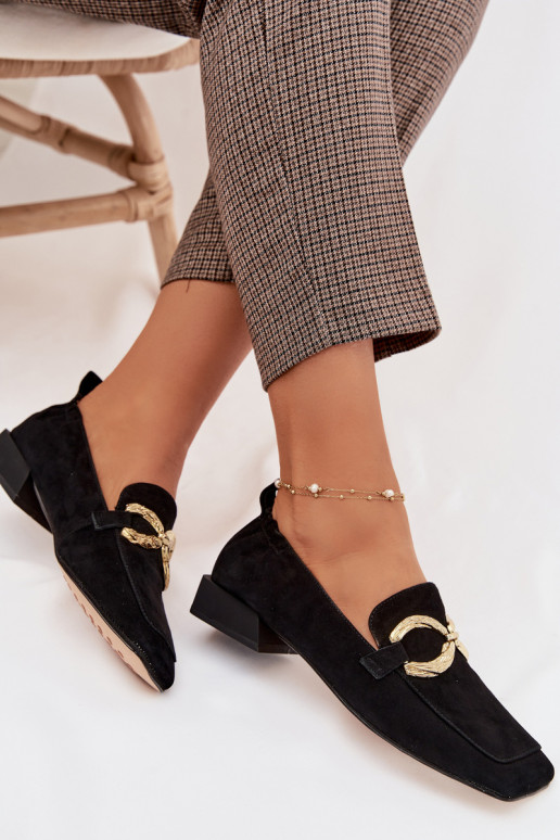 dámske mokasínyZapnutéturalnego zo semišuu zlatej farby Detal D&A CR61-3115 čierna
