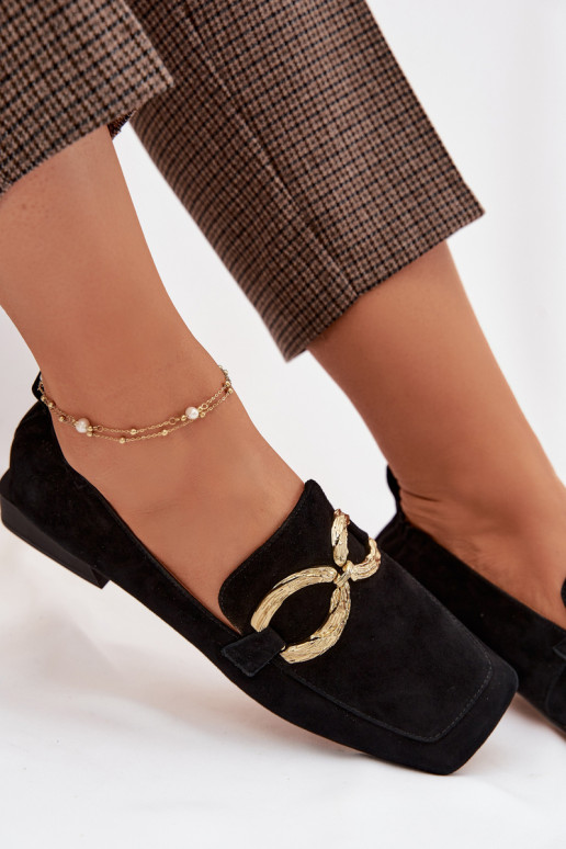 dámske mokasínyZapnutéturalnego zo semišuu zlatej farby Detal D&A CR61-3115 čierna