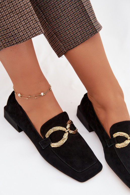 dámske mokasínyZapnutéturalnego zo semišuu zlatej farby Detal D&A CR61-3115 čierna