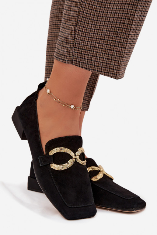 dámske mokasínyZapnutéturalnego zo semišuu zlatej farby Detal D&A CR61-3115 čierna