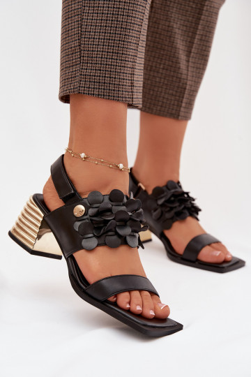 Kožené Sandále na vysokom podpätku D&A CR61-3062 čierna 2