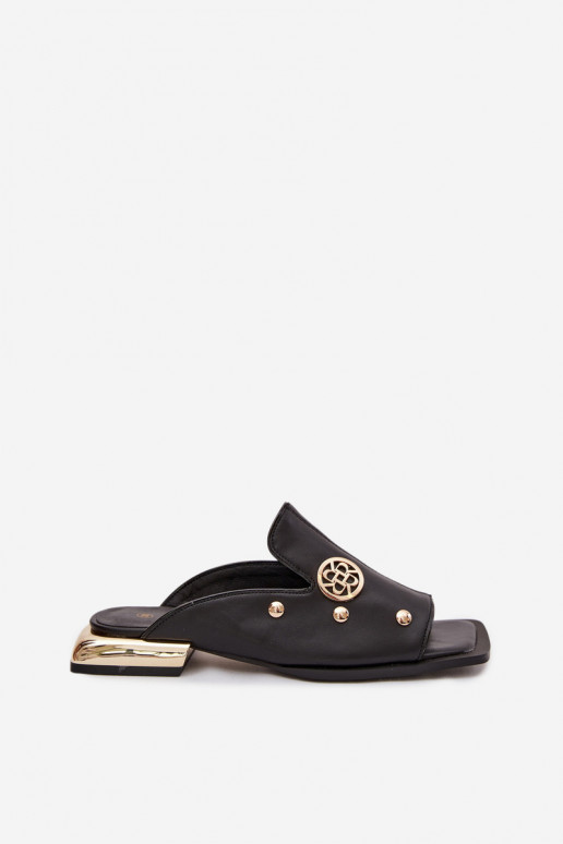 Kožené papuče Ze zlatej farbymi Ozdobami D&A CR61-3060 čierna