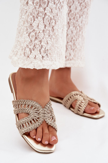 Papuče Dámsky byt zlatej farby Fariella