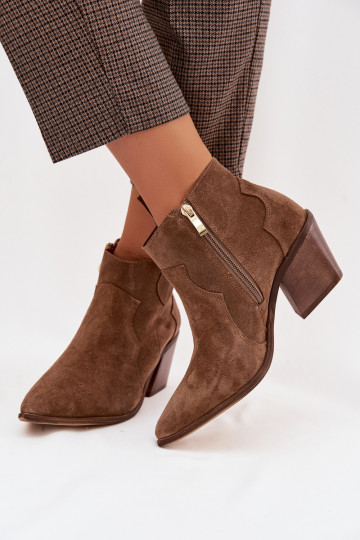 Čižmy v cowboy štýle z prírodnej kože Zazoo 3153 khaki 2