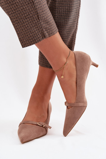 Topánky Dámske Zapnuté nízkom opätku so zdobenými podpätkami béžová Pirela