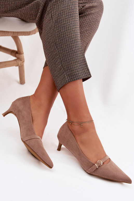 Topánky Dámske Zapnuté nízkom opätku so zdobenými podpätkami béžová Pirela