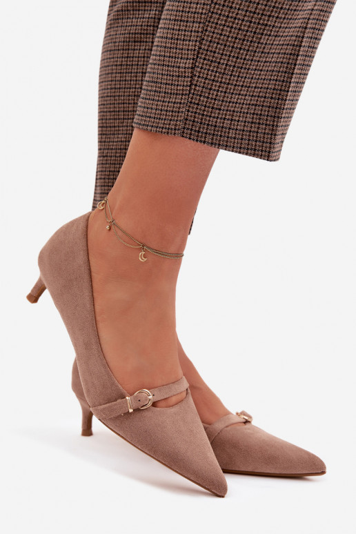 Topánky Dámske Zapnuté nízkom opätku so zdobenými podpätkami béžová Pirela