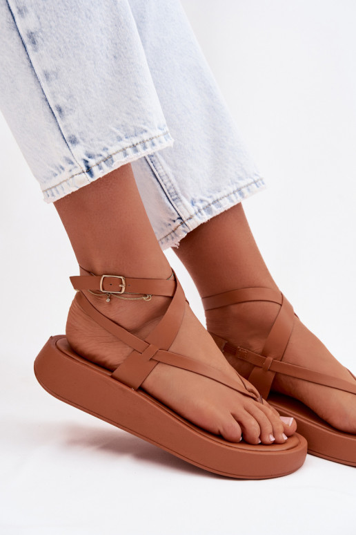 sandále cez prst Dámske s platformou Hnedá farba Gelira