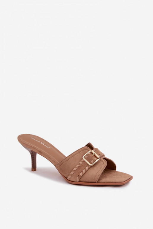 Dámske papuče s tenkými podpätkami s popruhmi I Złotą s prackami béžová Jelira