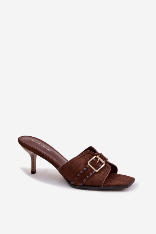 Dámske papuče s tenkými podpätkami s popruhmi I Złotą s prackami CzekoladoIne Jelira