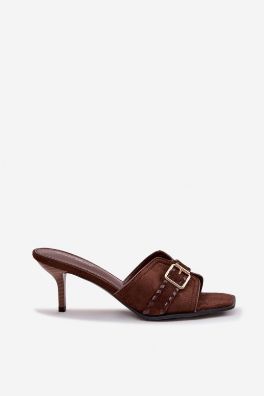 Dámske papuče s tenkými podpätkami s popruhmi I Złotą s prackami CzekoladoIne Jelira