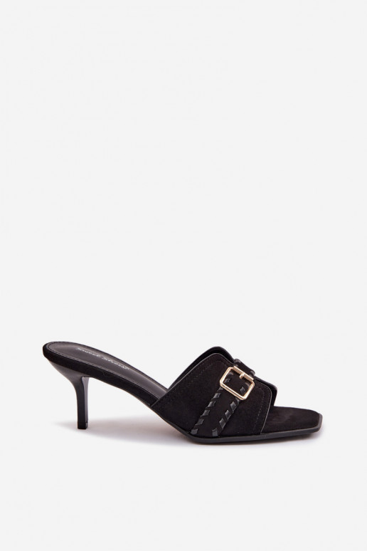 Dámske papuče s tenkými podpätkami s popruhmi I Złotą s prackami čierna Jelira