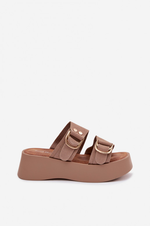 Dámske papuče s platformou Ze zlatej farbymi s prackamimi béžová Nelirae