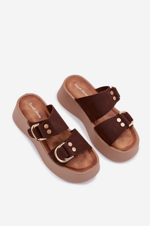 Dámske papuče s platformou Ze zlatej farbymi s prackamimi CzekoladoIne Nelirae