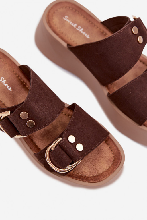 Dámske papuče s platformou Ze zlatej farbymi s prackamimi CzekoladoIne Nelirae