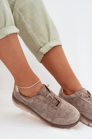 Semišové dámske športové topánky s otvorenými prvkami Sergio Leone SP-002 hnedej farby 2