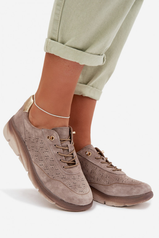 Semišové dámske športové topánky s otvorenými prvkami Sergio Leone SP-002 hnedej farby