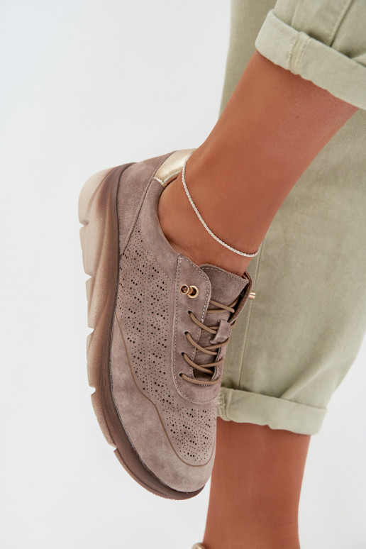 Semišové dámske športové topánky s otvorenými prvkami Sergio Leone SP-002 hnedej farby