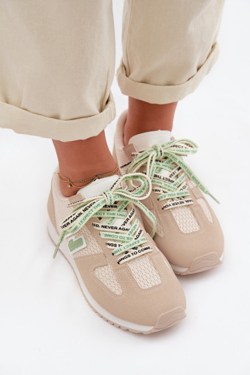 Tenisky model obuvi Dámske S Ornatem Šnurovaniem béžová Henira