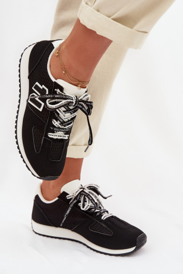 Tenisky model obuvi Dámske S Ornatem Šnurovaniem čierna Henira