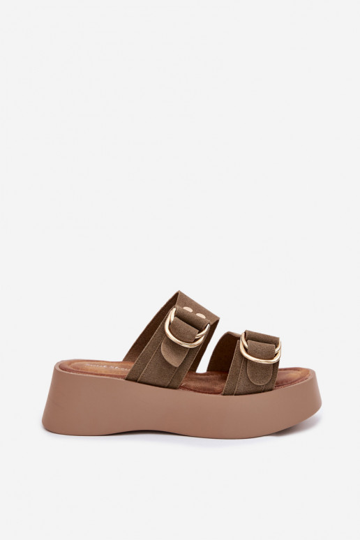 Dámske papuče s platformou Ze zlatej farbymi s prackamimi zelená farba Nelirae