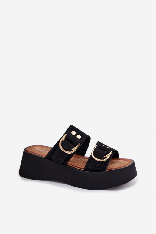 Dámske papuče s platformou Ze zlatej farbymi s prackamimi čierna Nelirae