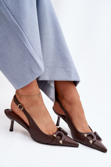 Dámske sandále s tenkými podpätkami S Ornatem Detalem CzekoladoIne Brienne