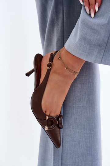 Dámske sandále s tenkými podpätkami S Ornatem Detalem CzekoladoIne Brienne 2