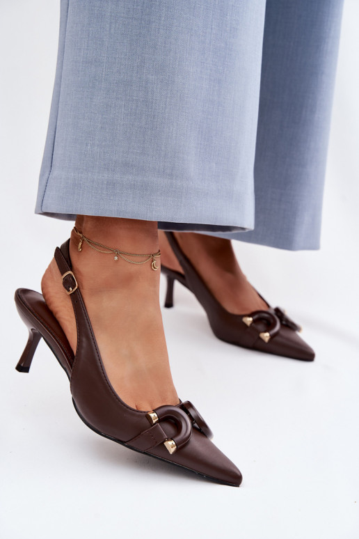 Dámske sandále s tenkými podpätkami S Ornatem Detalem CzekoladoIne Brienne