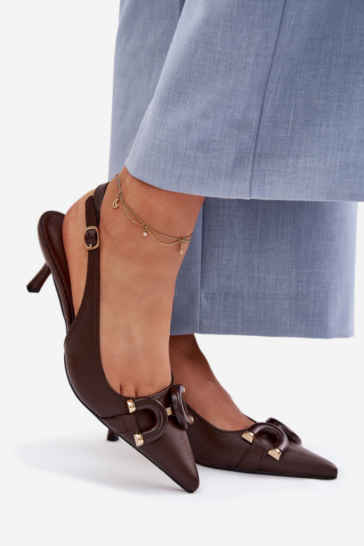 Dámske sandále s tenkými podpätkami S Ornatem Detalem CzekoladoIne Brienne