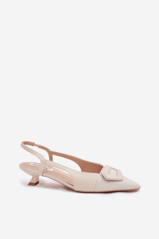 Dámske sandále Zapnuté nízkom opätku S Ornatem Detalem béžová Camira