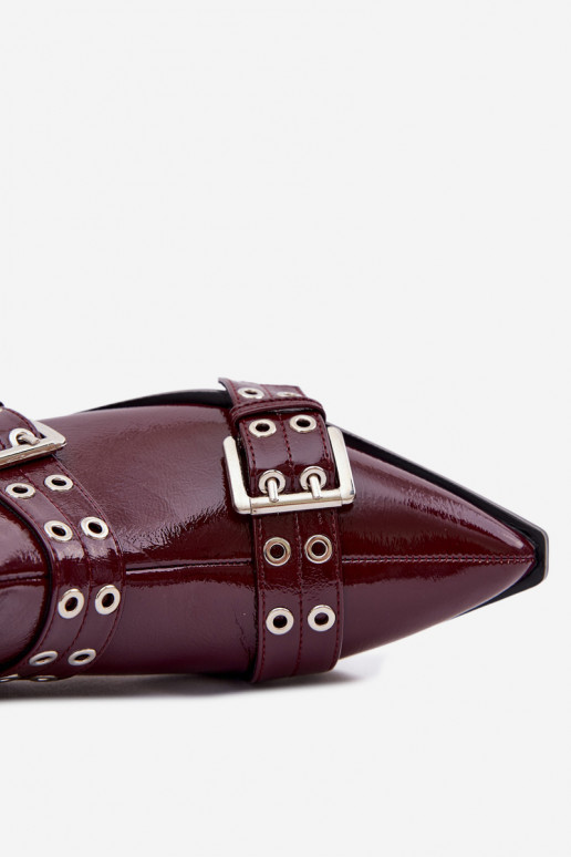 s lakovým efektom Dámske čižmy so širokými podpätkami S pruhmi I s prackamimi bordová Hamira