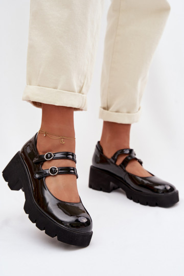 s lakovým efektom Dámske topánky s podpätkami S pruhmi čierna Kamira 2