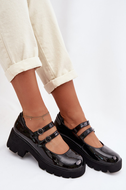 s lakovým efektom Dámske topánky s podpätkami S pruhmi čierna Kamira