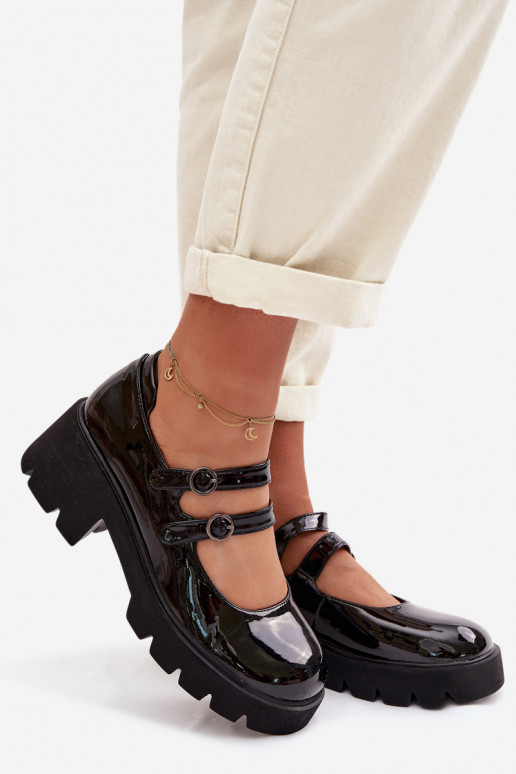 s lakovým efektom Dámske topánky s podpätkami S pruhmi čierna Kamira