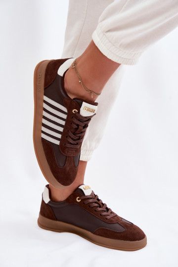 Dámske sneakers model Big Star TT274715 z prírodnej kože a semišu v čokoládovej farbe