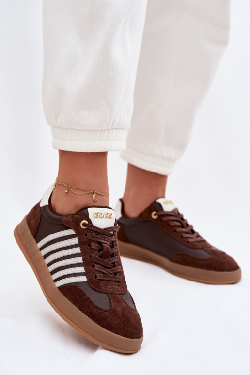 Tenisky model obuvi DámskeZapnutéturalnej Skóry I zo semišuu Big Star TT274715 CzekoladoIne