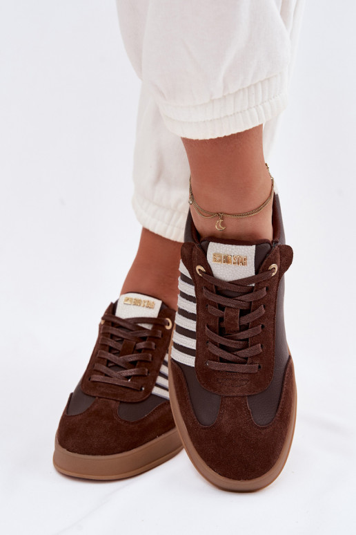 Tenisky model obuvi DámskeZapnutéturalnej Skóry I zo semišuu Big Star TT274715 CzekoladoIne