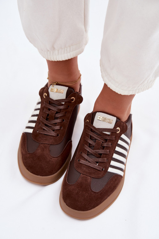 Tenisky model obuvi DámskeZapnutéturalnej Skóry I zo semišuu Big Star TT274715 CzekoladoIne