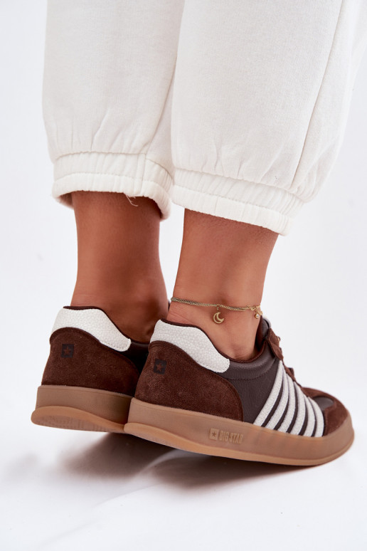 Tenisky model obuvi DámskeZapnutéturalnej Skóry I zo semišuu Big Star TT274715 CzekoladoIne