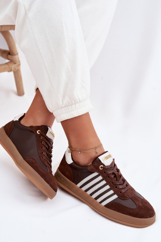 Tenisky model obuvi DámskeZapnutéturalnej Skóry I zo semišuu Big Star TT274715 CzekoladoIne