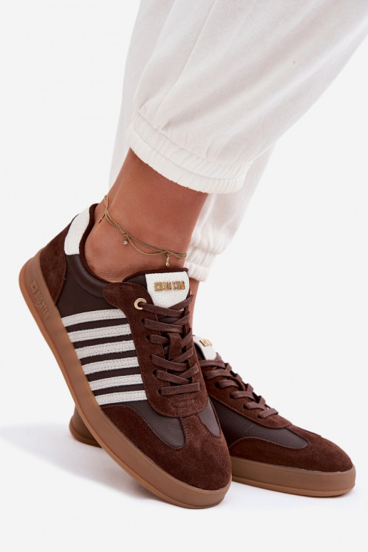 Tenisky model obuvi DámskeZapnutéturalnej Skóry I zo semišuu Big Star TT274715 CzekoladoIne