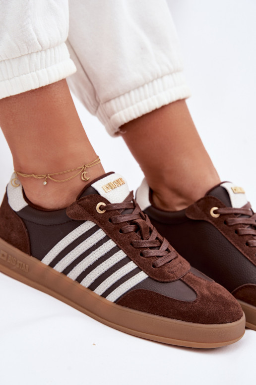 Tenisky model obuvi DámskeZapnutéturalnej Skóry I zo semišuu Big Star TT274715 CzekoladoIne