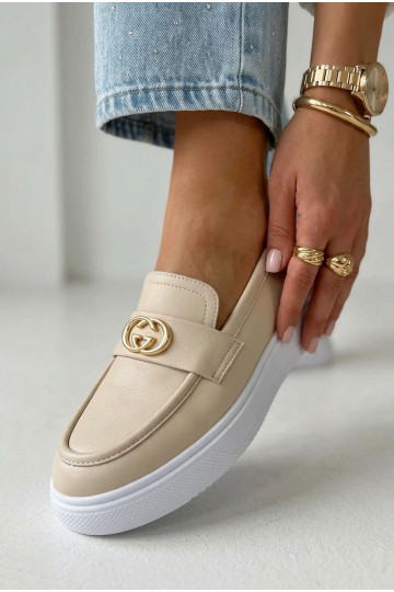 Kožené Dámske mokasíny na platforme Vinceza 39974 béžová 2